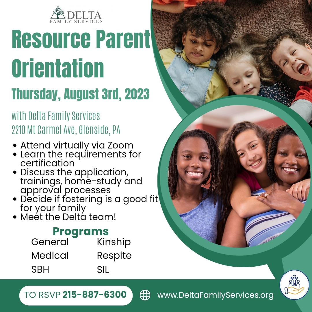 Considering opening your home to a child or sibling group? Questions about #fostercare? 
📞Call 215-887-6300 to RSVP for orientation - 8/3 at 6pm via Zoom!

✨ General
✨ Medical
✨ SBH (Treatment Foster Care)