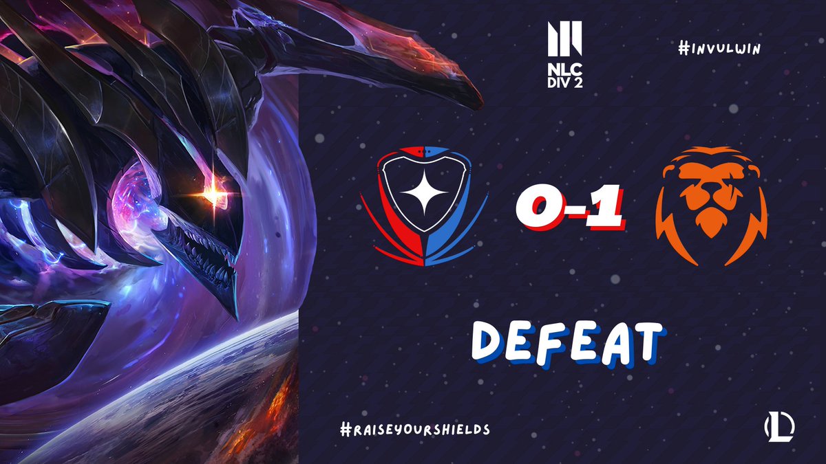 InvulEsports's tweet photo. A rough day at the office, ggs @LionscreedGG 🤝
We bounce back tomorrow vs @BlueWhites 💪
#NLCDiv2 #RaiseYourShields🛡️ https://t.co/tiFQS1Zysy