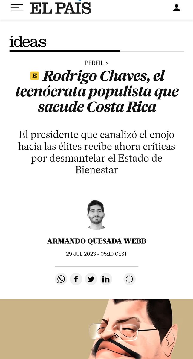 pfonsecaq's tweet photo. Aunque desde la campaña distintos medios señalaron actitudes populistas, creo que este artículo de hoy de El País es el bautizo oficial ante la comunidad internacional de Rodrigo Chaves como presidente populista de Costa Rica, sin medias tintas. Nuevo nivel desbloqueado. https://t.co/LHL6oxI1xA