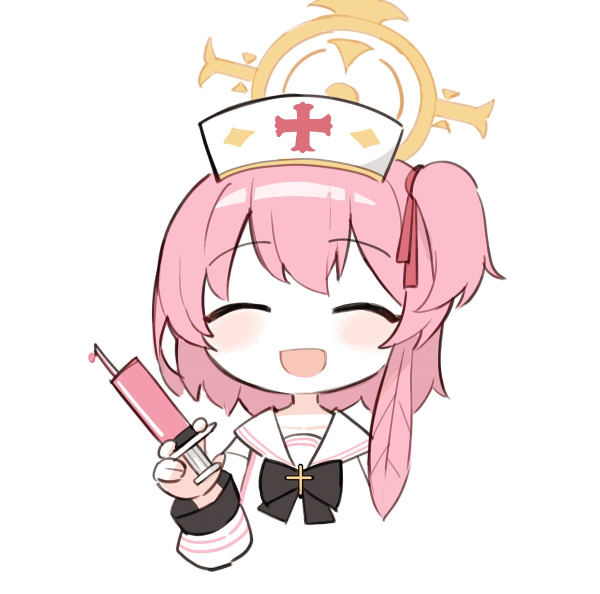 1girl nurse cap halo hat syringe solo simple background  illustration images