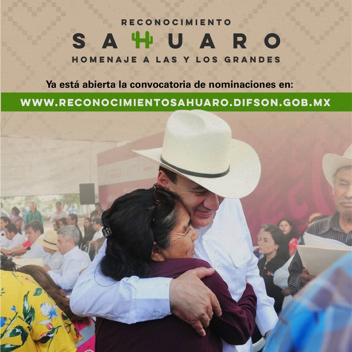 AlfonsoDurazo's tweet photo. Ya está abierta la convocatoria para el "Reconocimiento Sahuaro 2023".

No dejen de nominar a aquellos adultos mayores que merecen todo nuestro reconocimiento, la convocatoria está abierta hasta el 11 de agosto. 
 https://t.co/M12L6NnOit https://t.co/50WP5eNwGB