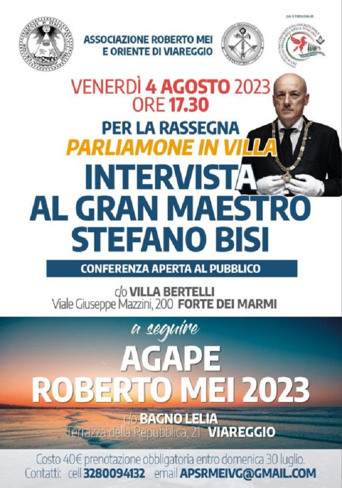 GrandeOrienteit's tweet photo. Grandi personaggi del mondo della #cultura, giornalismo, cinema e spettacolo a "Parliamone in Villa 2023". 
Il 4 agosto il Gran Maestro del GOI @BisiSiena alla 4ª edizione del talk show di Villa Bertelli a Forte dei Marmi e all'agape bianca. #Massoneria

▶️https://t.co/BNPGvdDU6v https://t.co/aynfKeOnwB