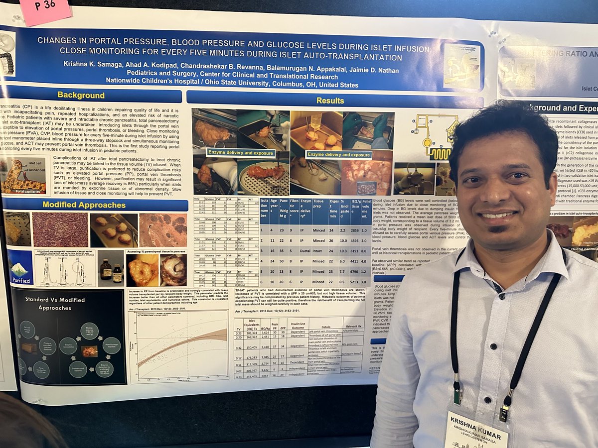 Two great presentations at #pancreasfest23 reporting on our techniques for optimal #islet recovery and approaches to islet infusion in #TPIAT.  Science on-site with islet guru Bala Appakalai ⁦<a href="/nationwidekids/">Nationwide Children's Hospital</a>⁩ ⁦<a href="/NCHPedSurg/">Nationwide PedSurg</a>⁩ !