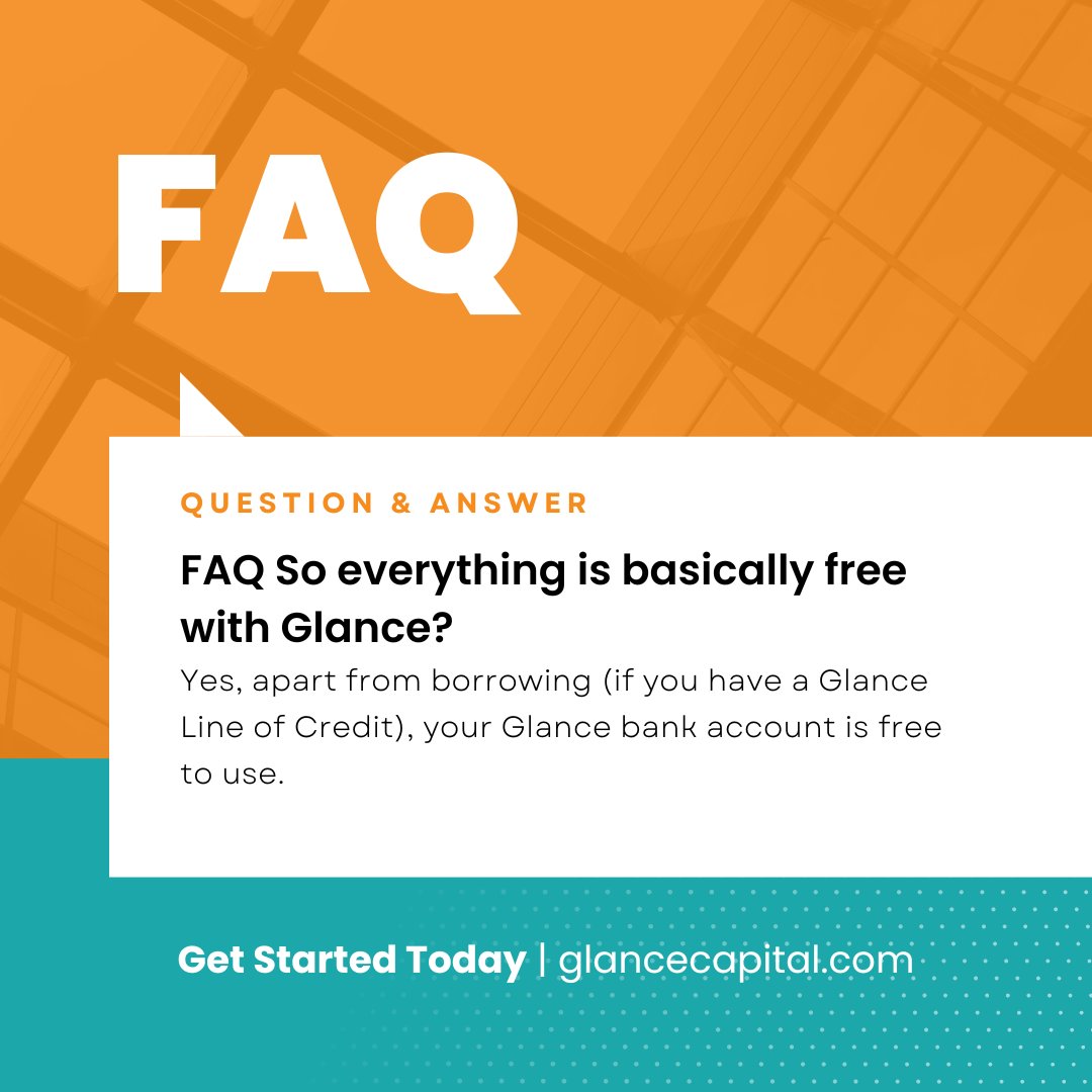Experience zero-fee banking with Glance! 

#nofees #feefreebanking #onlinebanking #personalfinances #digitalbanking #lineofcredit #faq