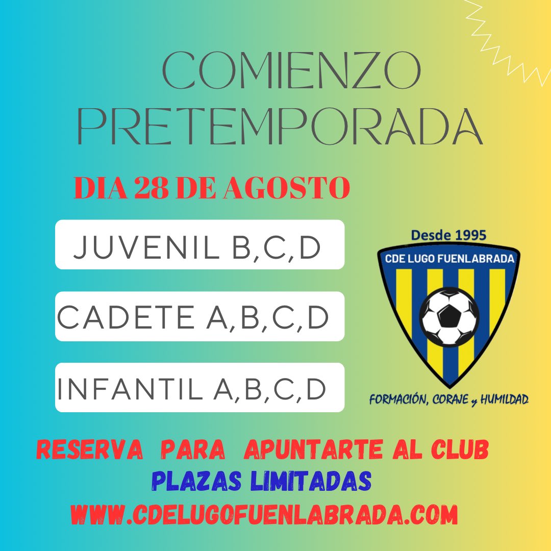 cdelugofuenla's tweet photo. Te Esperamos !! Reserva tu plaza !! #lugofuenla #lugofuenlabrada #fuenla #fuenlabrada #comunidaddemadrid #zonasur https://t.co/Ef5PTMoHV6
