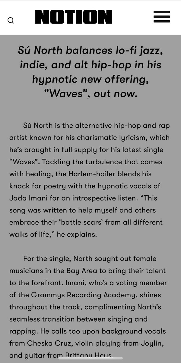 Su_North_'s tweet image. @NotionMagazine for Sú North WAVES 🌊🌊🙌🏿

#STREAMWAVES : songwhip.com/sunorth/waves