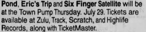 0sttttt's tweet photo. 30 years ago today, Eric’s Trip, @PONDband &amp; @6FS performed at The Town Pump, Vancouver, BC on their @subpop Trans-Canada Tour. 

No 📸/ 📹 are circulating of the performance. 

Reach out if you know of any live tapes, photos, or memorabilia! 

https://t.co/YHn7VEnVxw

#EricsTrip https://t.co/tcGlfswFcG