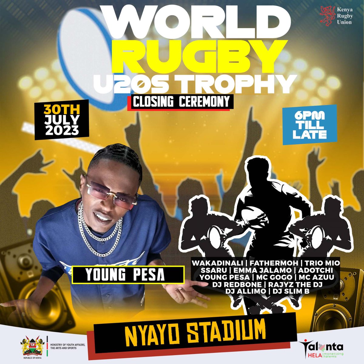 Call him Young Pesa will Also be on stage Tomorrow so who are you not to attend, come one come all Itakuwa Rugby,Biz na Sherehe Don't Miss it's big and better 

#LetsGoChipu 
#HustlerBazaar 
#WorldRugbyU20s 
#TalantaHela 
#AbabuNaKazi
