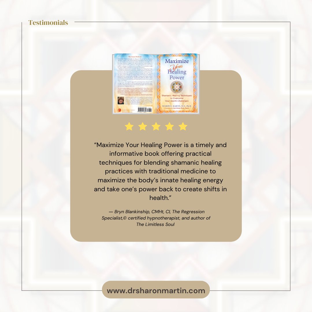 sharonmartinmd's tweet photo. Thank you for the editorial reviews. For more on Maximize Your Healing Power visit https://t.co/Wdj3qA9Nm5 #bestseller #shamanicmedicine #energymedicine #energyhealing #holistichealth #westernmedicine #healing #healingguide #newbook #drsharonmartin #maximizeyourhealingpower https://t.co/1zklhZBc8C