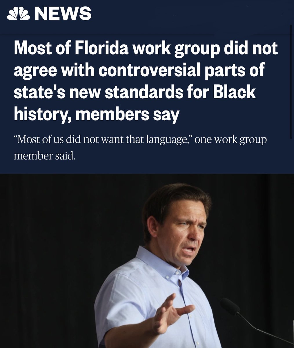 CarlosGSmith's tweet photo. So the workgroup didn’t want to teach kids the ‘personal benefits’ of slavery, but the DeSantis administration INSISTED on indoctrinating Florida’s future generations ignorance???

We cannot accept this whitewashed garbage in our public schools. https://t.co/E0u39x1kZZ