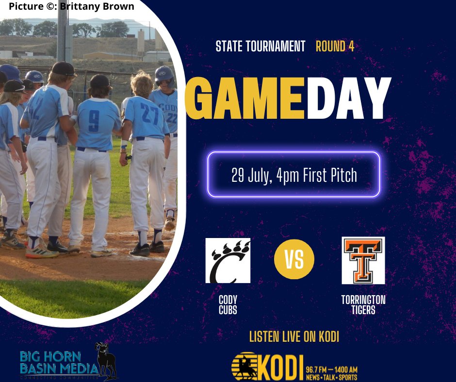 KODIRadio's tweet photo. State Tourney, Round 4
Cody Cubs Baseball vs. Torrington
First Pitch at 4pm.
Live on KODI https://t.co/W5VdR0Ut17