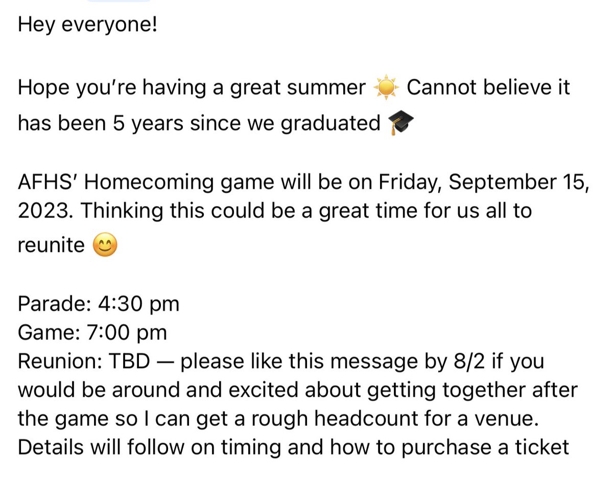 Check out our facebook group for updates on reuniting during homecoming! facebook.com/groups/5635632…