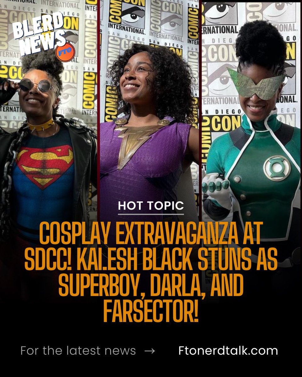 ftonerdtalk's tweet photo. Kai.esh Black slays SDCC with jaw-dropping cosplays of Superboy, Darla from Shazam, and jo Mullien from Farsector! 🎉 The talented cosplayer wows the crowd with stunning attention to detail and perfect character portrayal. #SDCC #CosplayMastery #GeekFandom https://t.co/O8p7fIpwLE