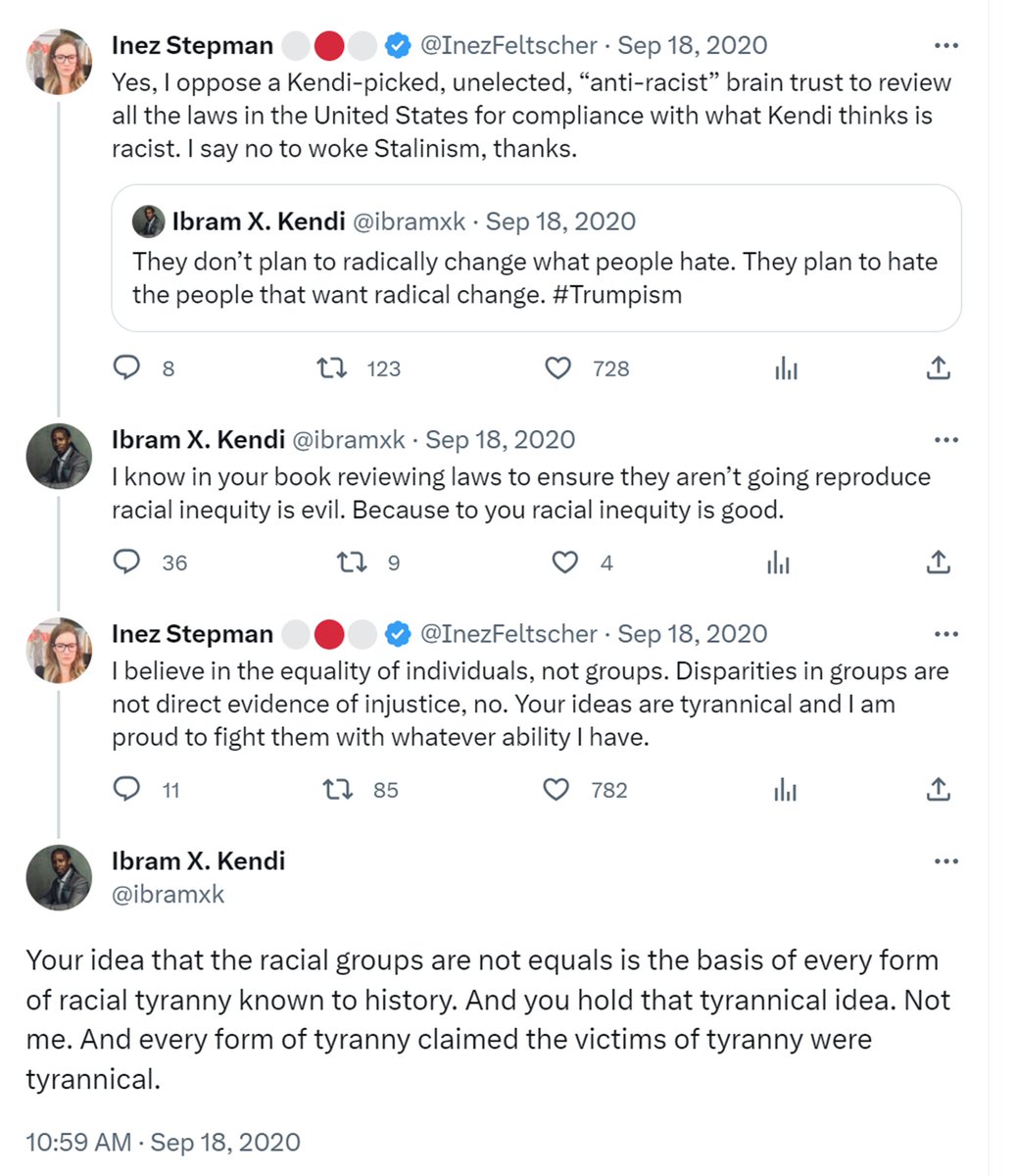 1. In his book for children, @DrIbram X. Kendi writes: “Talking about race is one of the most important skills you can learn.”
2. Inez talks about race with Dr. Kendi.
3. Kendi claims Inez believes “the racial groups are not equals”, that she believes “racial inequity is good”.
