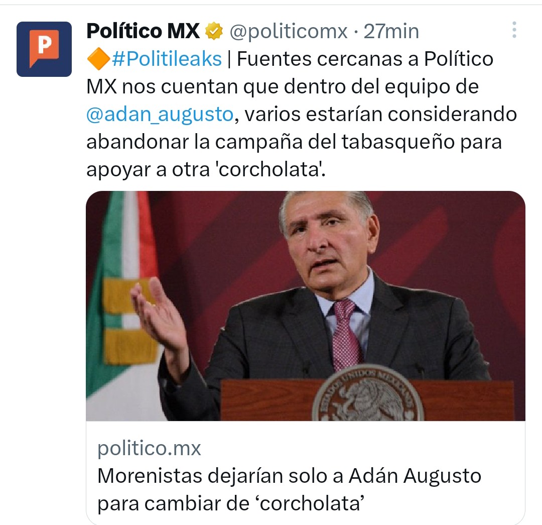Josefel74248589's tweet photo. Mira político Mx , a un que les arda a muchos Adán Augusto es el puntero en la verdadera encuesta ciudadana y sin levantarles la mano a títeres de la oposición. 🇲🇽 https://t.co/gdhQzCJiFk