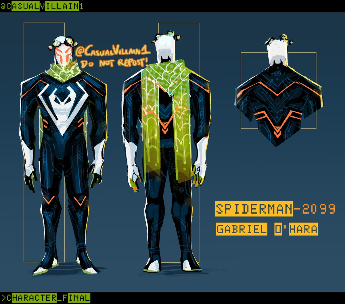 CasualVillain1's tweet photo. wanted to design a suit for Gabriel as Spiderman-2099 >:) back arrow is BACK

#GabrielOHara #SpiderMan2099 #AcrossTheSpiderVerse https://t.co/SKjvF0uy8q