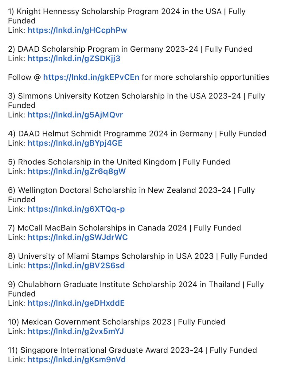 List of Fully Funded Scholarships for International Students
#ScholarshipsCorner #Scholarships #scholarship #scholarships2023 #StudyAbroad #students #student #internationalscholarships #education #highereducation #university