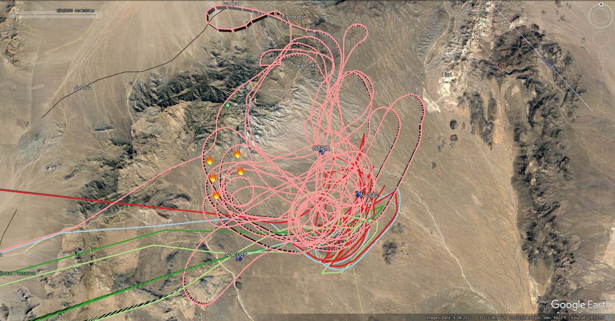 Firefighting aircraft finally attacking the 4,200 acres #YorkFire in #MojaveNationalPreserve #SanBernardinoCounty #CA As of 9:50am, the fire is 4,200 acres and 0% contained. It remained active throughout the night and is burning in brush and timber. Air and ground resources will