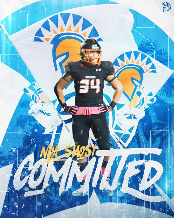 SiaosiNoa's tweet image. COMMITTED 💙💛💙💛 Thank you Jesus @FletcherSJSU @Coach_Seumalo @RealCoachCarter @SanJoseStateFB