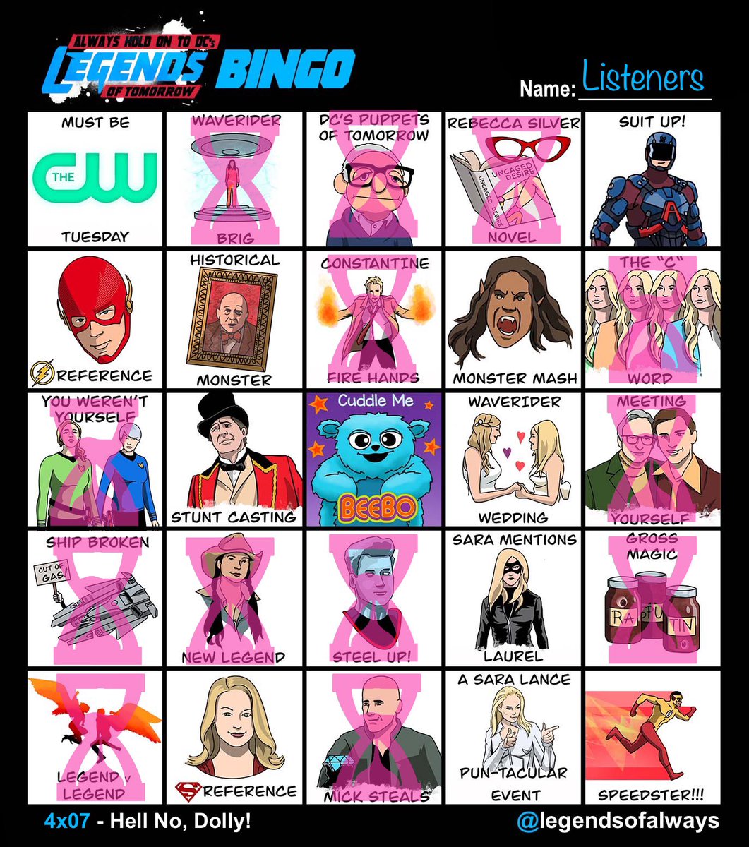 Bingo Accomplished! That’s right, Matt won bingo at the end of our coverage of “Hell No, Dolly!”

New cards and a Bingo Special coming soon! 

#legendsoftomorrow #dcslegendsoftomorrow #savelegendsoftomorrow #ahotdclot #arrowverse #alwaysholdontosmallville #saralance #avalance
