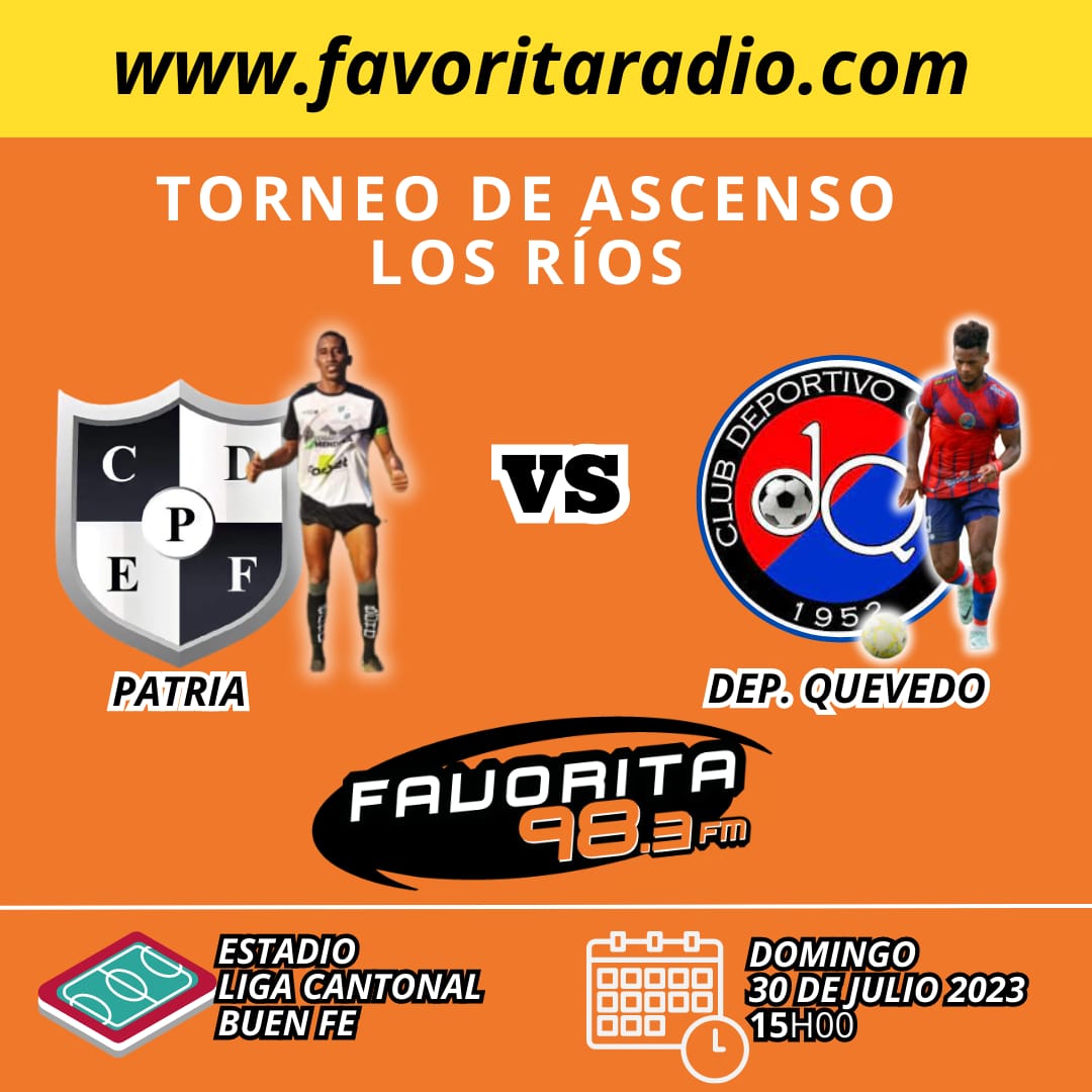 #HexagonalFinal #Revanchas
Domingo de Fútbol |Previa 14:00|
2da. Los Ríos (30 Julio 2023)
Transmisión de Favorita 98.3
#Patria 🆚 #Dep_Quevedo
𝑼𝒏 𝒆𝒒𝒖𝒊𝒑𝒐, 𝒖𝒏𝒂 𝒇𝒂𝒎𝒊𝒍𝒊𝒂...
favoritaradio.com