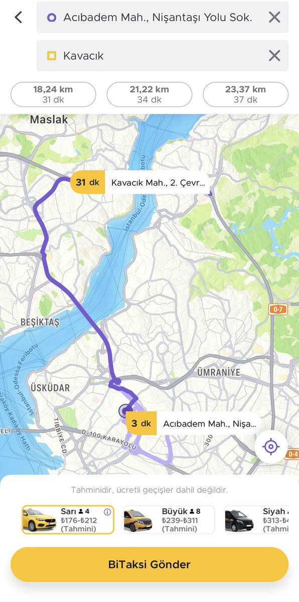 Turist değilim seçeneğiniz var mı? @BiTaksi