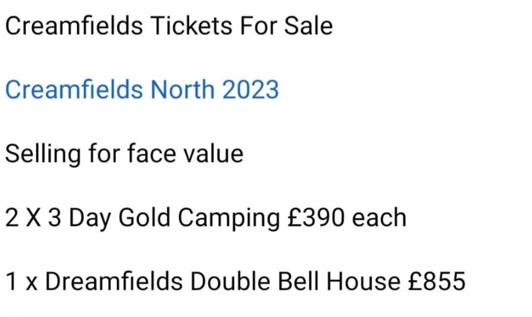 Selling #Creamfields tickets! Details in the picture. Open to sensible offers.

Please retweet and get in touch if you're interested. 

#ticketsforsale
