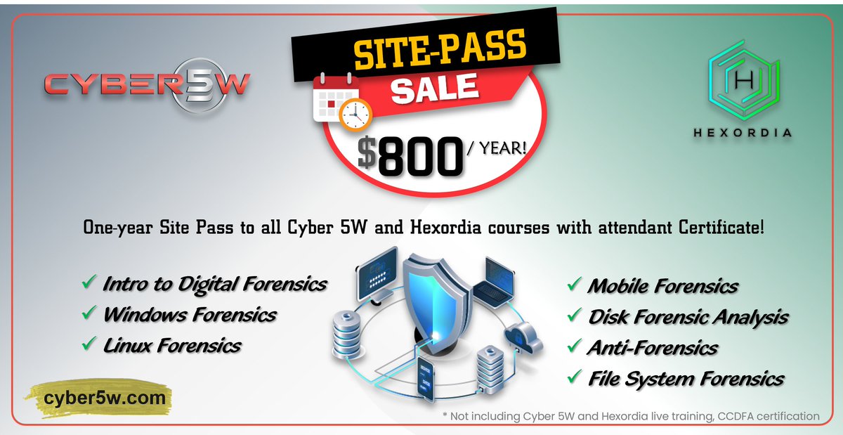 cyber5w's tweet photo. GREAT NEWS!

To all those who enrolled in our Sitepass. Soon you will have access to our #malware analysis course(s) too. No extra payment is needed. This will be included with all the other #DFIR courses presented to you by #C5W and @hexordia. THANK YOU 💙❤️ https://t.co/YoR9DA6ami