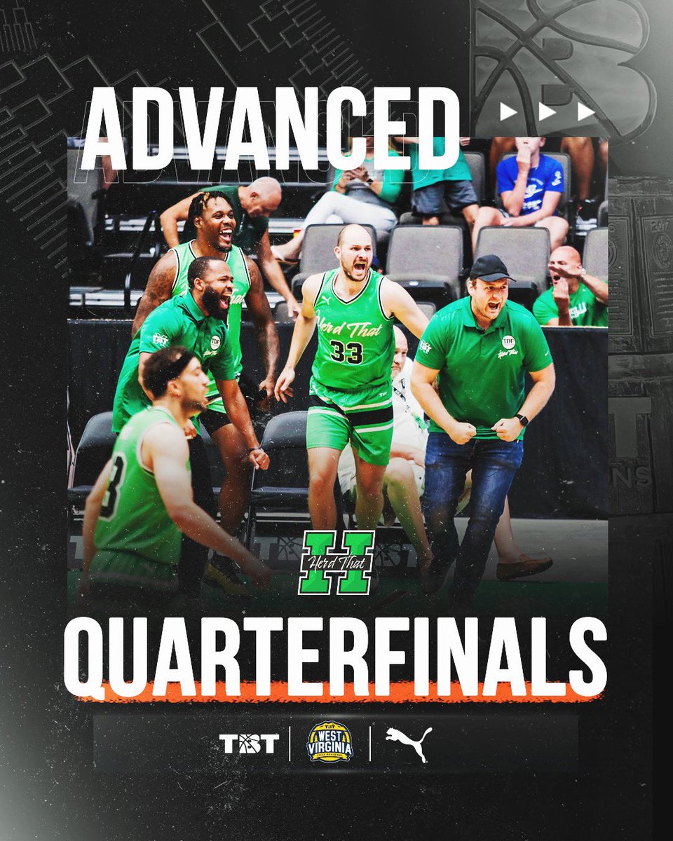 thetournament's tweet photo. THE MARSHALL ALUMNI ADVANCE!!!!
Three wins away from the $1M, @TBT_Herd_That is on to the Quarterfinals.
๐ขโซ๏ธ https://t.co/oSnXQ44xw1