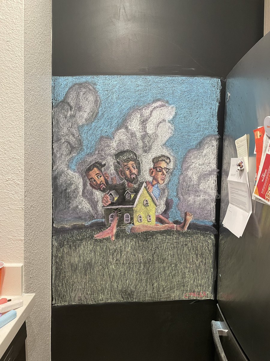 bean8598's tweet photo. My roommate got me tickets to see @AJRBrothers this Wednesday for my birthday! I had to express my excitement and my chalkboard wall was perfect! Being a fan, I understand the circumstances though and if the concert is cancelled, it’s ok! I still have some cool art on my wall! https://t.co/0olA5l3ioS