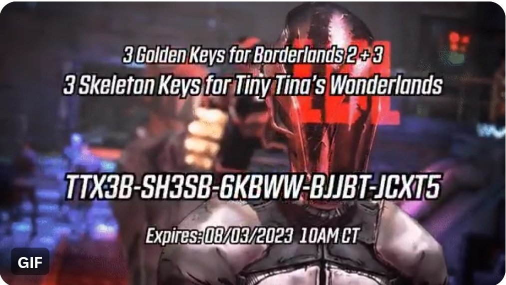 Free SHifT code time! 3 Golden Keys and Skeleton Keys for Borderlands 2, 3 and Wonderlands: TTX3B-SH3SB-6KBWW-BJJBT-JCXT5 Redeem in-game or at shift.gearbox.com. Expires 8/3. Good luck, and happy Fate Making and Vault Hunting! #Borderlands #TinyTinasWonderlands #gaming