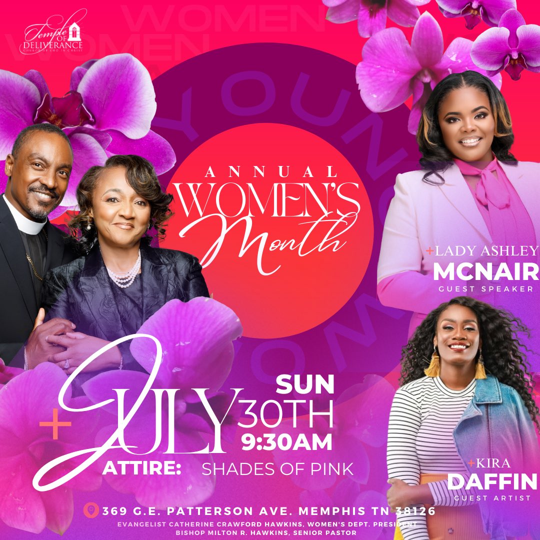 TODCOGIC's tweet photo. Young Ladies in #Memphis, it’s your day tomorrow! Don’t miss the uplifting music by Kira Daffin! And we know Lady Ashley McNair has a Word for us!

See you in pink at 9:30am cst. #SpreadTheWord! 
•
•
#todcogic #todwm23 #womensempowerment #memphis #memphisevents https://t.co/J2MoRdB1Kh