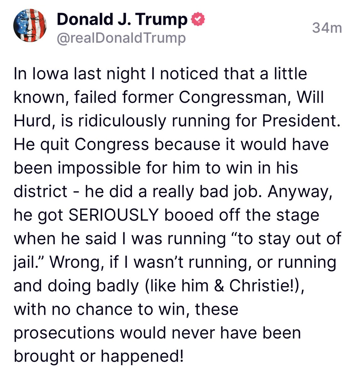 WillHurd's tweet photo. Also, Donald, facts are stubborn things. Hillary beat you in my district in 2016, and I won. And you lost in 2020. (1/2) https://t.co/XhjZnhOYiW