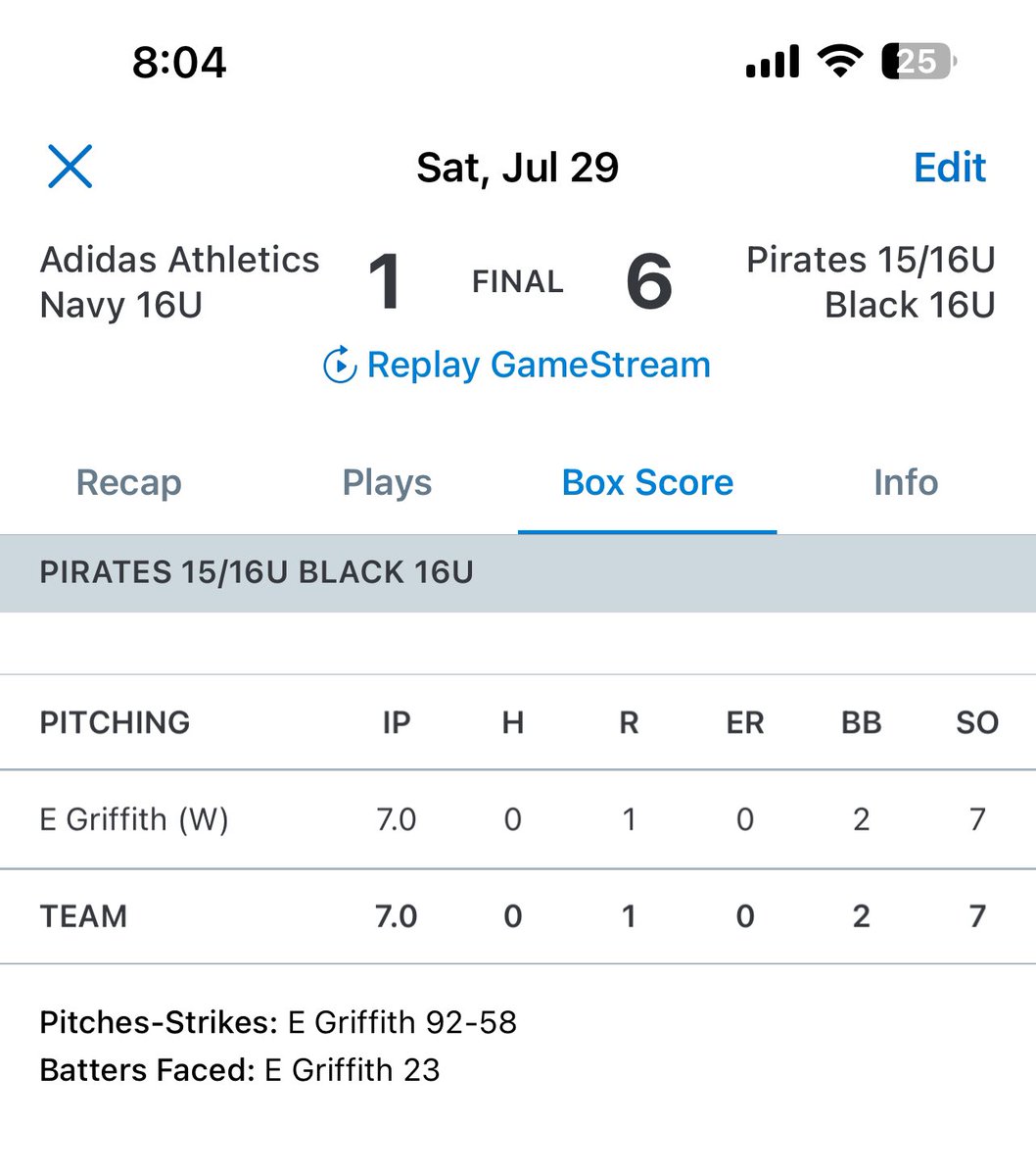🚨No Hitter Alert 🚨 
Ethan Griffith (<a href="/EthanGriffith06/">Ethan Griffith</a> | CO 2025) with the complete game No-Hitter at the <a href="/UandCBaseball/">Up & Coming Baseball</a> Data Invitational.
Final Stat Line:
7IP 0H 2BB 0ER 7K