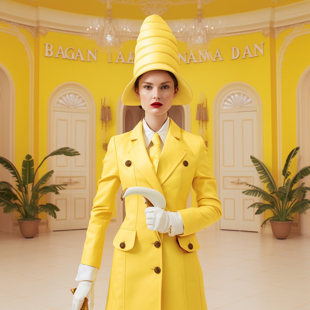 A_T_O_M_A's tweet photo. Bananawear: la ropa fashion inspirada en la Reina Mundial del banano. 世界のバナナ女王にインスピレーションを得たファッション衣料品。

El principal producto de exportación del Ecuador ahora es moda y diseño.

Idea: @nunoacosta 
Hecho en #midjourney 

#aiartcommunity  #aiartist https://t.co/bA7wFUYBgY