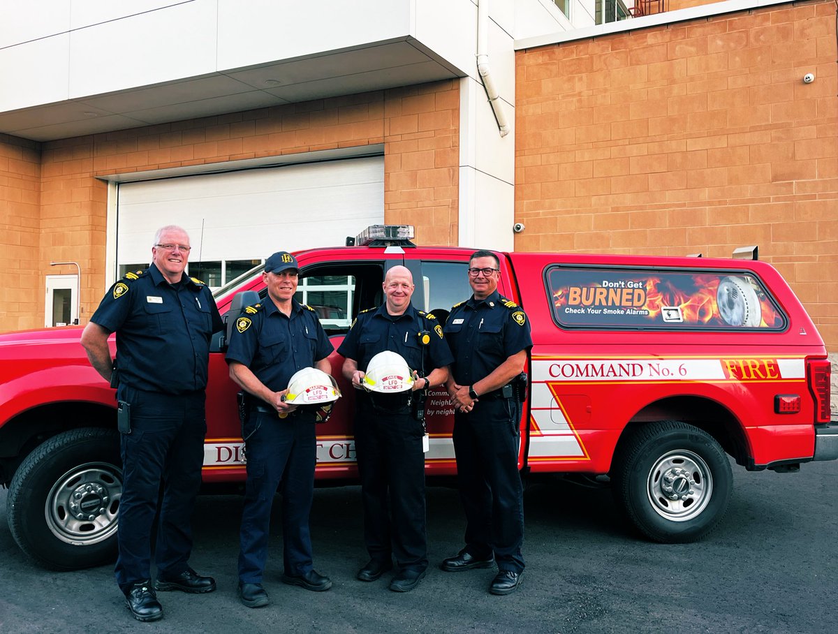 LdnOntFire's tweet photo. Congratulations to District Chiefs Martin and O’Neil (centre left &amp; right) on your first day in the new role. https://t.co/jR3W67yUW9