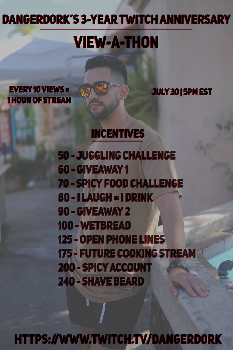 Okay final time I'm sharing this but tomorrow is the big day! 3 year Twitch anniversary with all incentives being unlocked by VIEWERSHIP! The more viewers in chat the longer I stream!