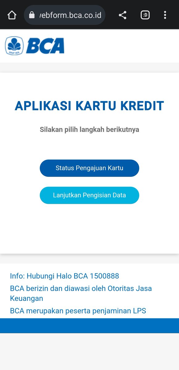 naintri's tweet photo. @KartuKreditBCA saya klik "Status Pengajuan Kartu" kok ga muncul apa-apa ya? Sudah dicoba beberapa kali tetap sama. https://t.co/FHCfXWGWVD