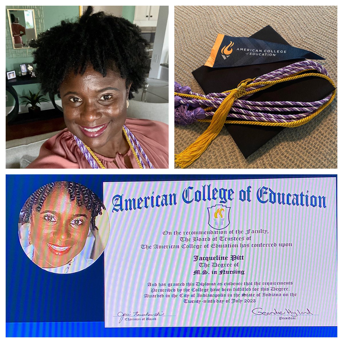 JacqueAPitt's tweet photo. I am delighted to announce the conferral of my degree is official! I am now your neighborhood nurse educator. 🙌🏾👑 #luke145 #waitforit #ACEcommencement #ACEgrad2023 https://t.co/h2D7C59hC9
