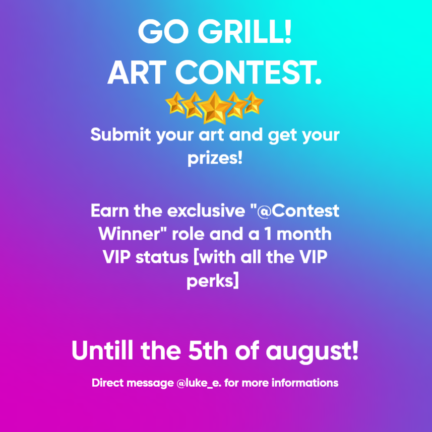 GoGrillRBLX's tweet photo. Greetings everyone! There's an in-going art contest in our discord server. If you would like to take part of it, please join our discord server: https://t.co/Tw8U3eyG2B. https://t.co/kWuPTUP0lC