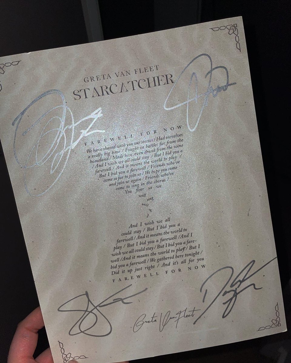 BethanyFoden's tweet image. Not me winning a signed lyric sheet from my favourite band! 😮 Thank you so much @Crash_Records and thanks to @GretaVanFleet and their team for sending some over here to the UK 🥰 #starcatcher #farewellfornow