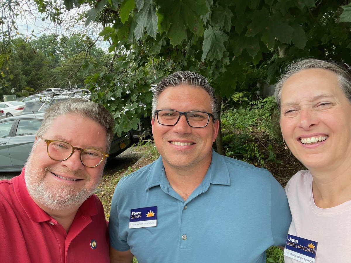 Out in the heat knocking on doors with @YorktownDems1 and town candidates Steve Shaw and Jann Mirchandani.