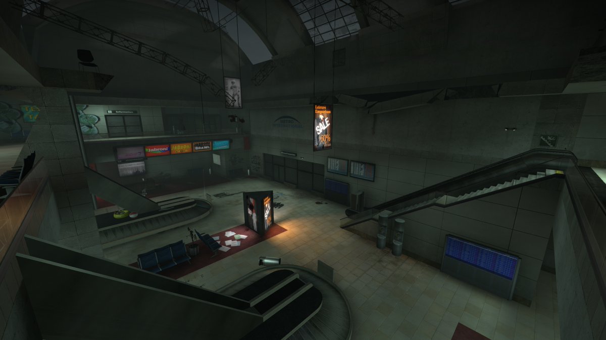 Ellistron's tweet photo. now the patch has gone live, i can show 2 more maps i've worked on for a while to restore them back ingame after being removed in 2021 for copyright stuff. Happy with the visual effects from the post processing CSGO has to achieve that classic "zombie film" look from L4D2 in JB! https://t.co/74Yhcjt4B9