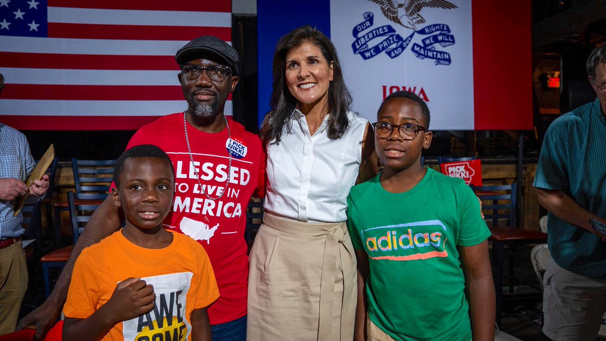 NikkiHaley's tweet photo. Iowans want a leader who won’t apologize for America and won’t bow down to our enemies. 

Our fight to make America strong and proud starts at home. https://t.co/C5nNBVgPme