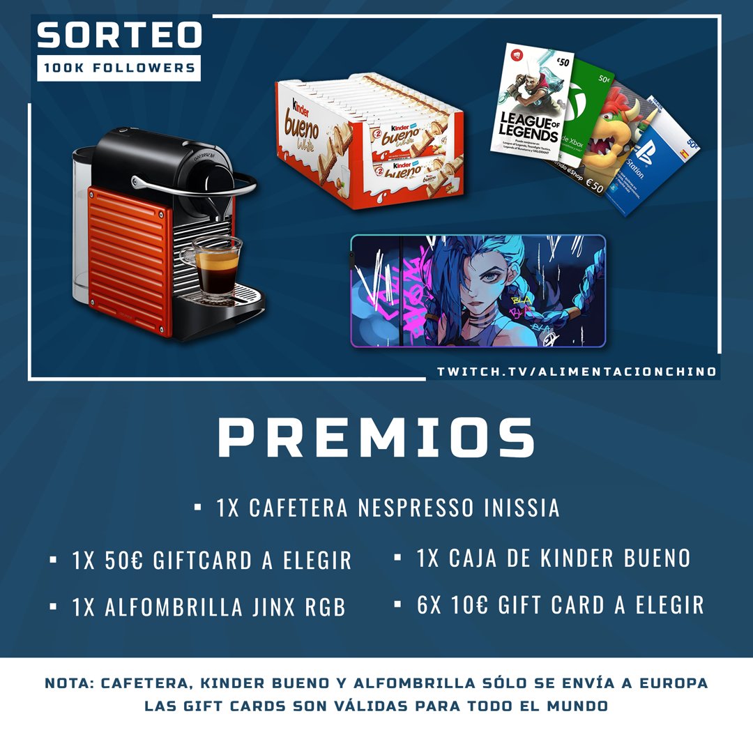 🍫100K FOLLOWERS SORTEO
🥰Requisitos: 🔁RT + Follow <a href="/alimentachino/">alimentacionchino</a> 
🤩Hasta：08/08/2023