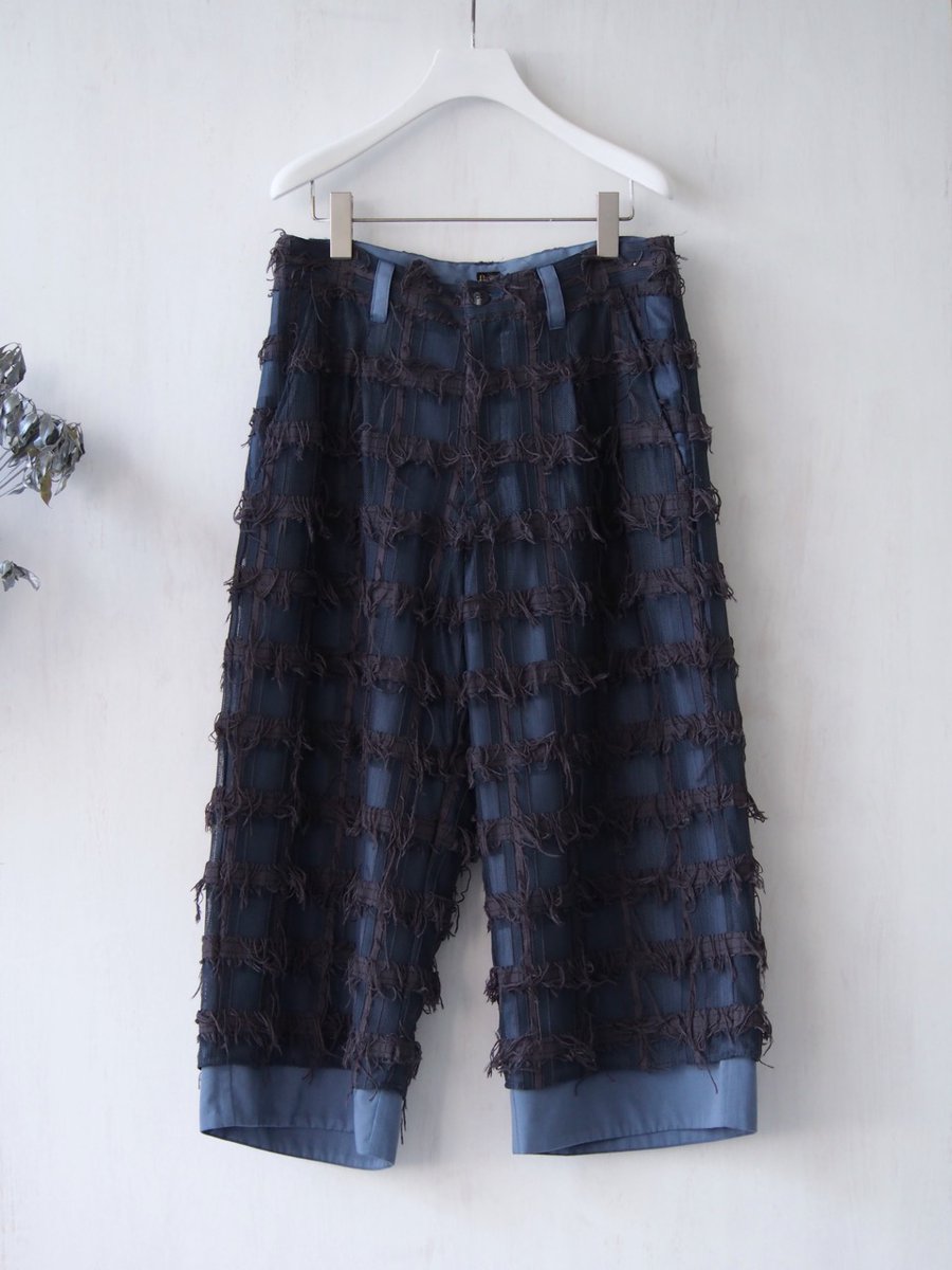 【sale】 
【RYU】fringe checked lace 4/5 wide pants（blue grey）【ryu-s2221】¥20,720- *sale price
model：163cm 
fjshop.thebase.in/items/60543342