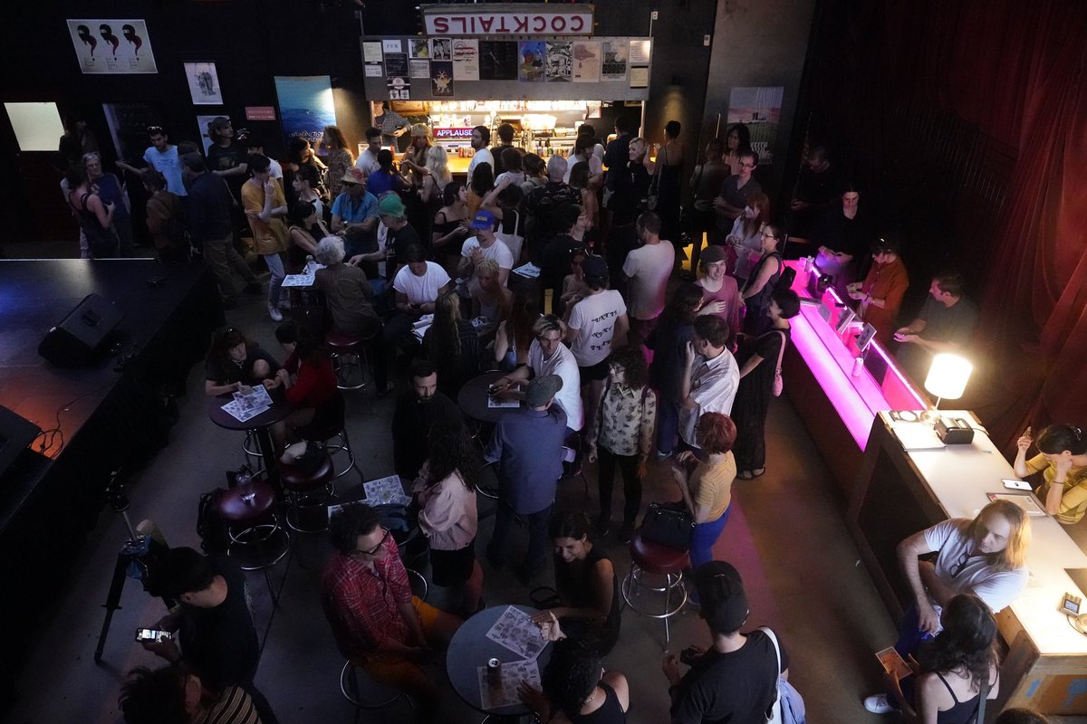 JackSkelley's tweet photo. The Complete Fear of Acker L.A. xstravaganza was such a blast. 1. Videos by Lydia Sviatoslavsky, w music by Stephen Spera. 2. Full house at Poetic Research Bureau/2220 Arts. 3. Semiotext(e) publisher Hedi El Kholti 4. I love you all. https://t.co/WCXlU7gCUK