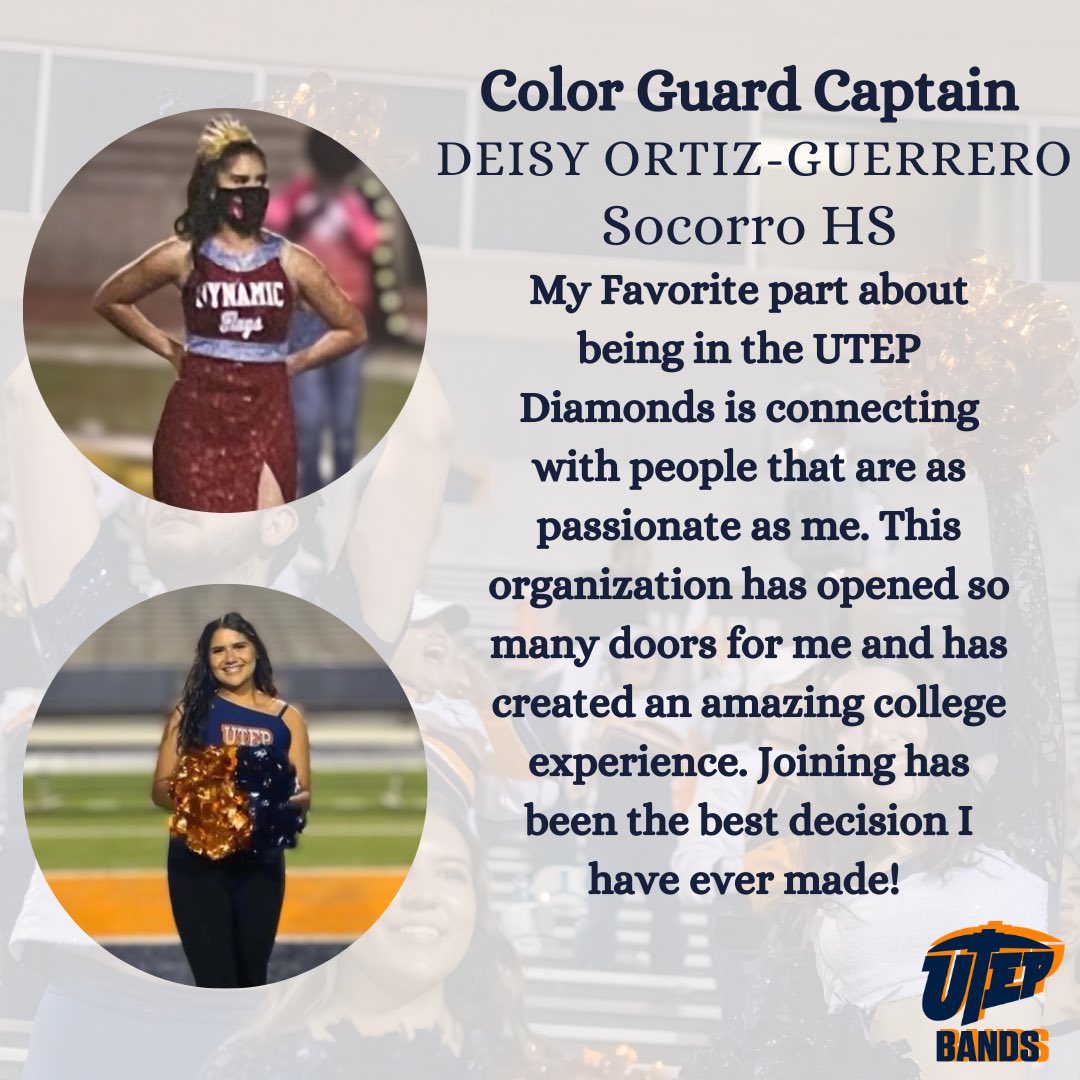 UTEPBands's tweet photo. On behalf of the @UTEPDiamonds, we are so excited to present our 2023 Color Guard Captains!! We cannot wait to work with this amazing group and its leaders!! ⛏️⬆️🤙🏽 #UTEPBands #UTEPDiamonds https://t.co/MKzU9ppdbm