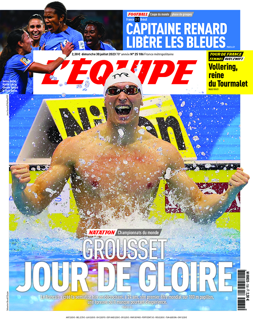 lequipe's tweet photo. JOUR DE GLOIRE

Voici la une du journal L'Équipe du dimanche 30 juillet 2023 : https://t.co/s8SKqdzCSw https://t.co/rhoT5ixzV4