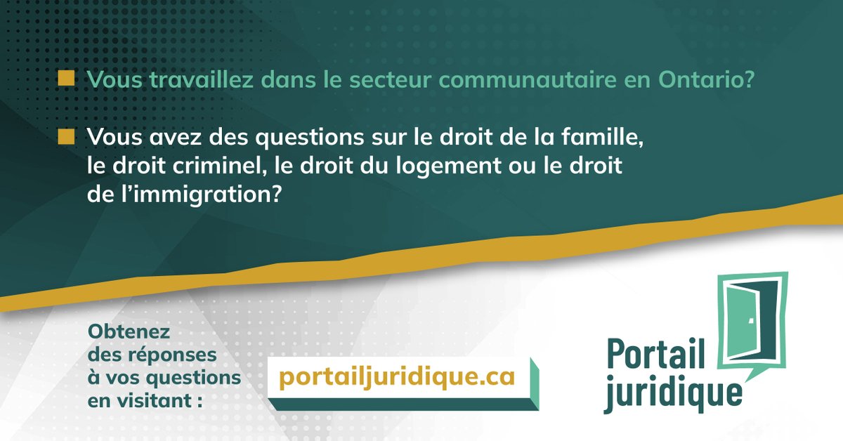 Le Portail juridique est un nouveau outil qui a été créé pour aider les intervenantes avec de l'information juridique présenté de façon clair et simple! Visitez portailjuridique.ca aujourd'hui pour trouver des réponses à vos questions!